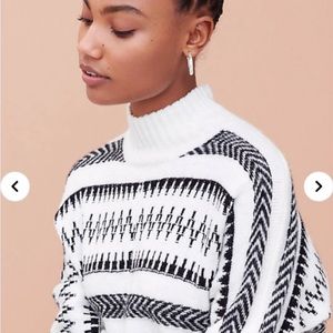 LOFT Fair Isle Geometric Black & White Turtleneck Sweater